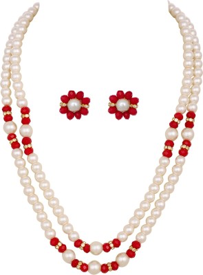 VISHAKA PEARLS AND JEWELLERS Alloy White, Red Jewellery Set(Pack of 1)