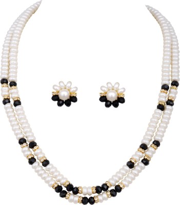 VISHAKA PEARLS AND JEWELLERS Alloy White, Black Jewellery Set(Pack of 1)