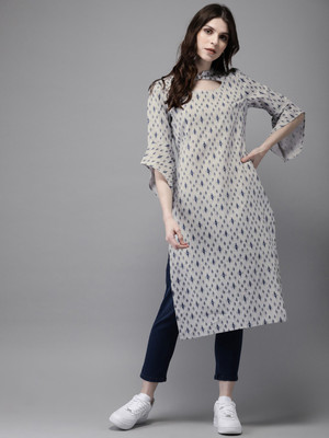 ANOUK Women Printed Straight Kurta(Grey)