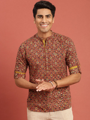 Taavi Men Printed Straight Kurta(Red)