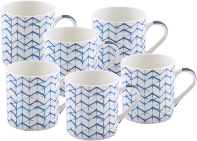 Goodhomes Bone China Tea Cups/Coffees with Indigo Print (Set of 6 mugs)-ZOECM143 Bone China Coffee Mug(220 ml, Pack of 6)