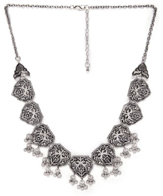 RUBANS Oxidised Silver Toned Hand Crafted Statement Necklace Silver Plated Alloy Necklace