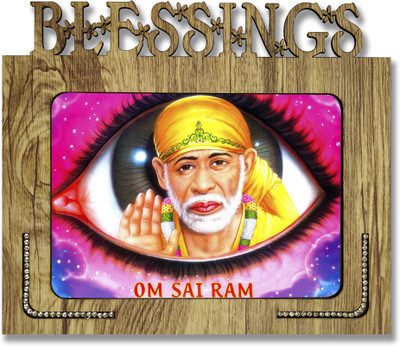 Poster N Frames Poster N frames Decorative Blessings Hand Crafted Wooden table with photo of Sai baba size of photo frame 5x7 Digital Reprint 7.75 inch x 9 inch Painting(With Frame)