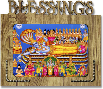 Poster N Frames Poster N frames Decorative Blessings Hand Crafted Wooden table with photo of vishnu size of photo frame 5x7 Digital Reprint 7.75 inch x 9 inch Painting(With Frame)
