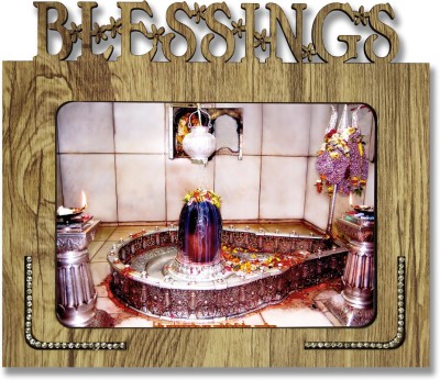 Poster N Frames Decorative Blessings Hand Crafted Wooden table with photo of Ujjain's Shri Mahakaleshwar Temple shankar size of photo frame 5x7 Digital Reprint 7.75 inch x 9 inch Painting(With Frame)