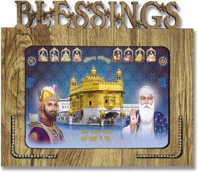 Poster N Frames Poster N frames Decorative Blessings Hand Crafted Wooden table with photo of dus (10) Guru with Guru Nanak size of photo frame 5x7 Digital Reprint 7.75 inch x 9 inch Painting(With Frame)