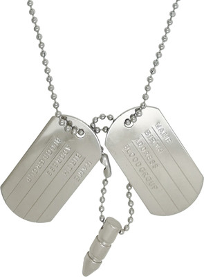 Saizen Unisex Solid Metal Fancy Stylish Army Military Bullet Tag Plain Blade Pendant Silver Stainless Steel Pendant
