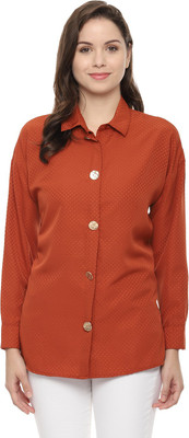 VAN HEUSEN Women Self Design Casual Orange Shirt
