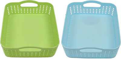 KUBER INDUSTRIES Plastic Plastic 2 Pieces Multipurpose Storage Basket Set (Multi) Storage Basket(Pack of 2)