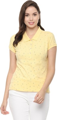 Allen Solly Printed Women Polo Neck Yellow T-Shirt