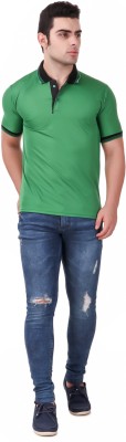 FUNKY GUYS Solid Men Polo Neck Green T-Shirt