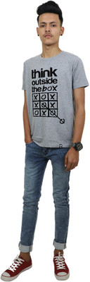 Tees World Graphic Print Men Round Neck Grey T-Shirt