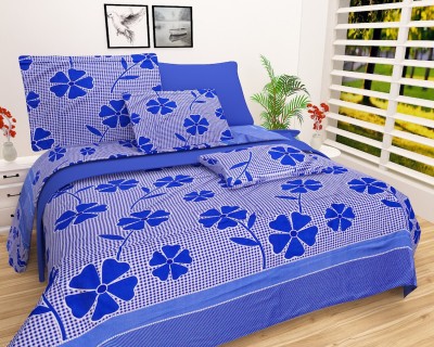 TOORSKY 144 TC Microfiber Double Floral Flat Bedsheet(Pack of 1, Blue)
