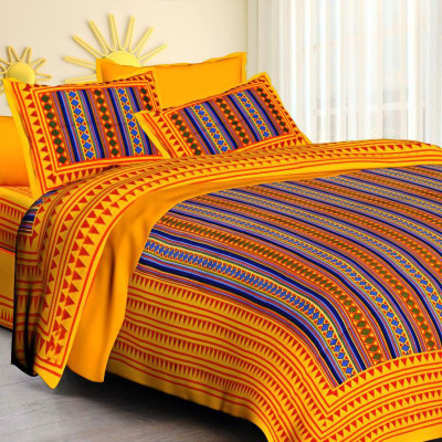 UNIQCHOICE 104 TC Cotton Double Abstract Flat Bedsheet(Pack of 1, Yellow)