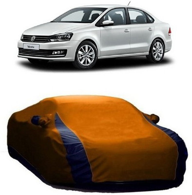 HDSERVICES Car Cover For Volkswagen Vento (With Mirror Pockets)(Orange)