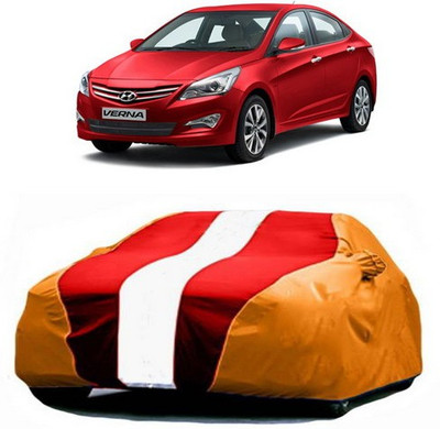 AAMANG Car Cover For Hyundai Fluidic Verna (With Mirror Pockets)(Red, Orange)