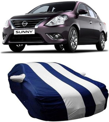 SMR Store Car Cover For Nissan Sunny (With Mirror Pockets)(White, Blue)