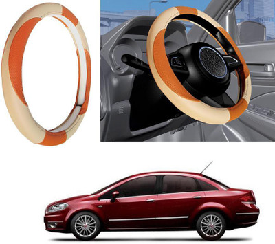 Auto Kite Steering Cover For Fiat Linea(Beige, Leatherite)