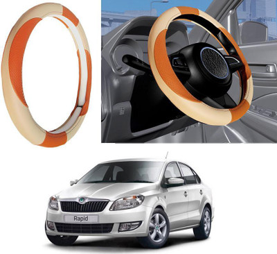 Auto Kite Steering Cover For Skoda Rapid(Beige, Leatherite)