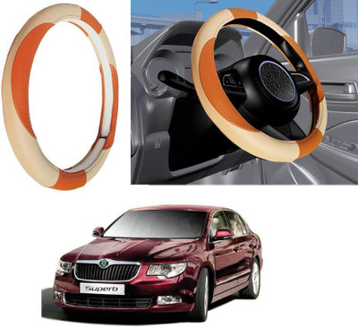 Auto Kite Steering Cover For Skoda Superb(Beige, Leatherite)