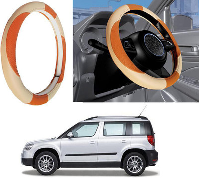 Auto Kite Steering Cover For Skoda Yeti(Beige, Leatherite)