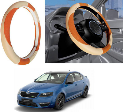 Auto Kite Steering Cover For Skoda Octavia(Beige, Leatherite)