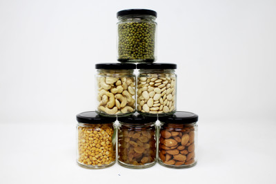 VINAR Glass Grocery Container  - 235 ml(Pack of 6, Clear)
