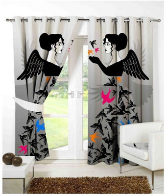 Indiancraft 214 cm (7 ft) Polyester Door Curtain (Pack Of 2)(Printed, Multicolor)