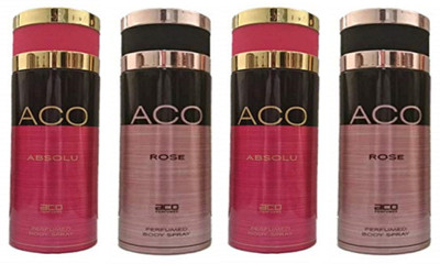 aco 2 Absolu and 2 Rose Perfumed Body Spray 200ML Each Body Spray  -  For Men & Women(800 ml, Pack of 4)