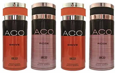 aco 2 Drive and 2 Rose Perfumed Body Spray 200ML Each (Pack of 4) Body Spray  -  For Men & Women(800 ml, Pack of 4)