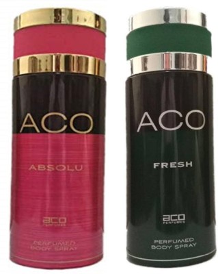 aco Absolu and Fresh Perfumed Body Spray 200ML Each (Pack of 2) Body Spray  -  For Men & Women(400 ml, Pack of 2)