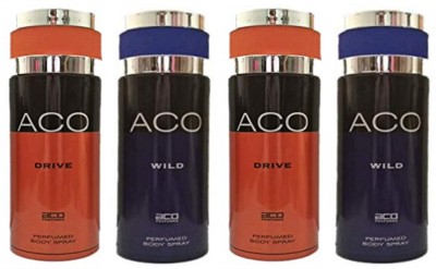 aco 2 Drive and 2 Wild Perfumed Body Spray 200ML Each Body Spray  -  For Men & Women(800 ml, Pack of 4)