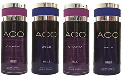 aco 2 Charm and 2 Wild Perfumed Body Spray 200ML Each (Pack of 4) Body Spray  -  For Men & Women(800 ml, Pack of 4)