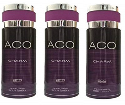 aco Charm Perfumed Body Spray 200ML Each (Pack of 3) Body Spray  -  For Men & Women(600 ml, Pack of 3)