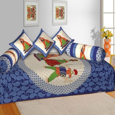 HomeStore-YEP Cotton Paisley Diwan Set(Blue)