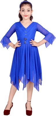 3SIX5 Girls Midi/Knee Length Party Dress(Blue, 3/4 Sleeve)