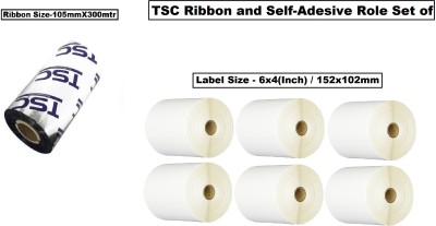 TSC TSC Ribbon (105mmX300mtrs) and Self Adhesive Label(152X102) Self-Adhesive Paper Label(Black Ribbon, White Label Roll)