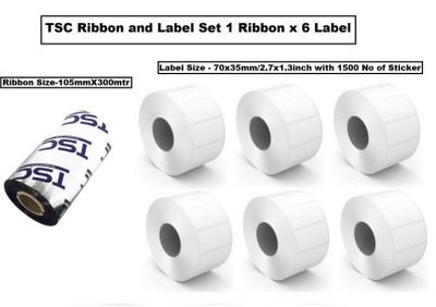 TSC TSC Ribbon (105mmX300mtrs) and Self Adhesive Label(70X35) Self-Adhesive Label and Non-Adhesive Ribbon Paper Label(Black Ribbon, White Label)