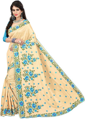 JagannathSaree Embroidered Assam Silk Silk Blend Saree(Blue, Beige)