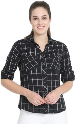 C.Cozami Women Checkered Formal Black Shirt