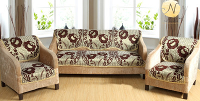 Nendle Polycotton 3+2 Seater Sofa Floral Cover(Pack of 6 Brown, Gold)