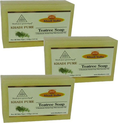 Khadi Pure Gramodyog Herbal Teatree Soap - Pack of 3 (375g)(3 x 125 g)