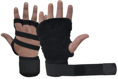 DreamPalace India Gym Gloves With Wrist Support For Weight Lifting Gym & Fitness Gloves(Black)