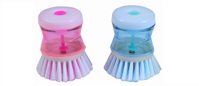chapo Dish/Washbasin Plastic Cleaning Brush with Liquid Soap Dispenser (set of--2) Plastic Wet and Dry Brush(Multicolor, 2 Units)