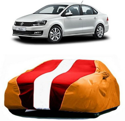 HDSERVICES Car Cover For Volkswagen Vento (With Mirror Pockets)(Red, Orange)
