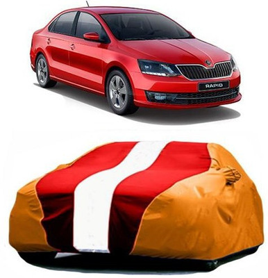 HDSERVICES Car Cover For Skoda Rapid (With Mirror Pockets)(Red, Orange)
