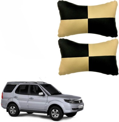 AdroitZ Black, Beige Leatherite Car Pillow Cushion for Tata(Rectangular, Pack of 2)