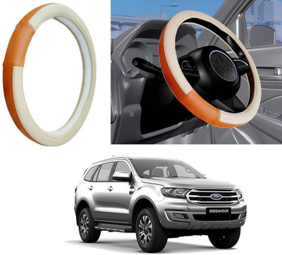 Auto Kite Steering Cover For Ford Endeavour(Beige, Orange, Leatherite)