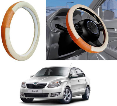 Auto Kite Steering Cover For Skoda Rapid(Beige, Orange, Leatherite)