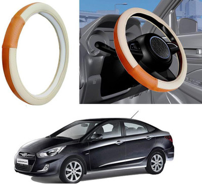 Auto Kite Steering Cover For Hyundai Verna Fluidic(Beige, Leatherite)